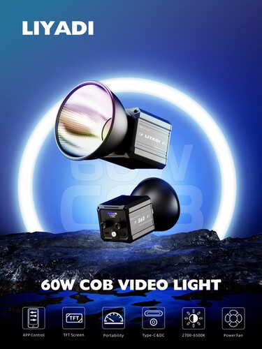 Liyadi S60 60W Bi-Color COB Led Işık AC Güç Adaptörlü