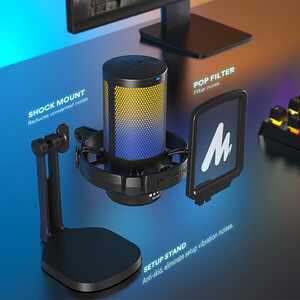 Maono - Maono DGM20 GamerWave Condenser USB Gaming RGB Mikrofon (Beyaz) (1)