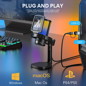 Maono DGM20 GamerWave Condenser USB Gaming RGB Mikrofon (Siyah) - Thumbnail