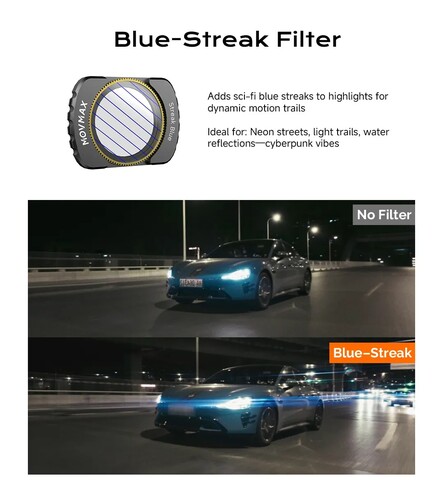 Movmax DJI Pocket 3 İçin Özel Efekt Filtre Seti (4/8 Point Starburst, Blue-Streak)