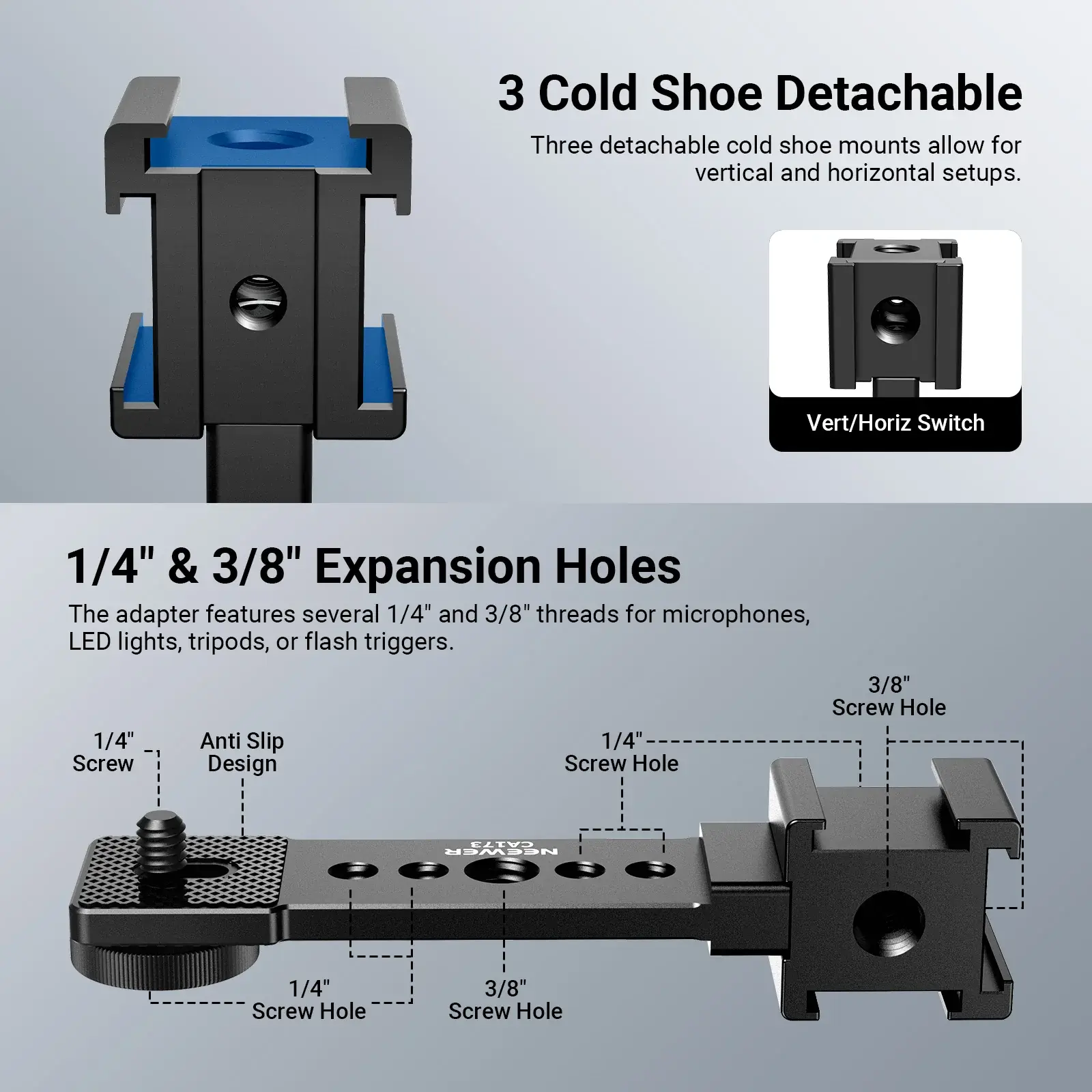 NEEWER CA173 Üçlü Cold Shoe Montaj Plakası
