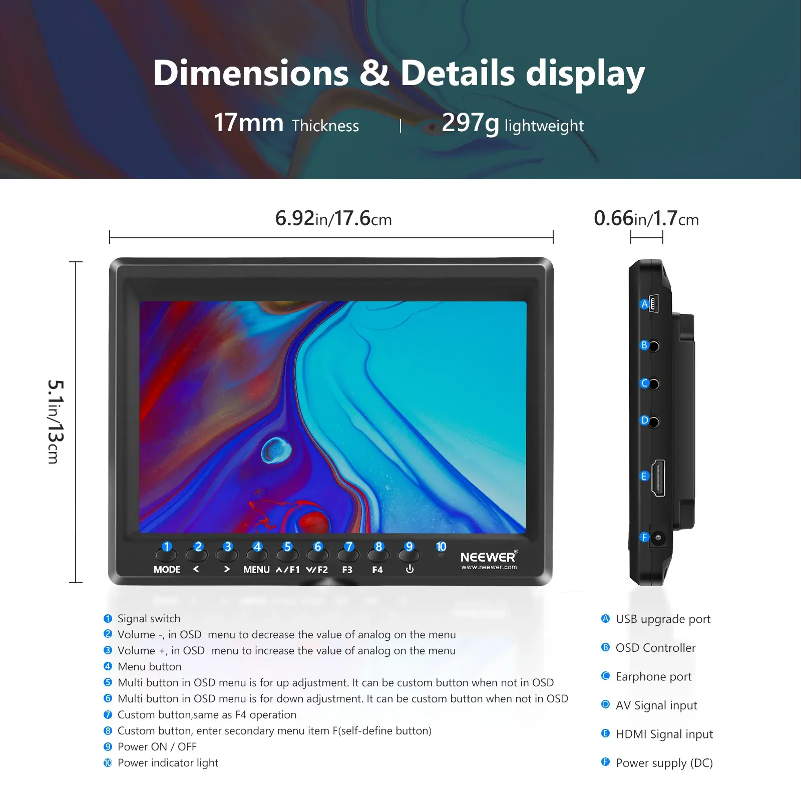 Neewer F100 7'' HD IPS 4K HDMI Kamera Saha Monitörü - Thumbnail