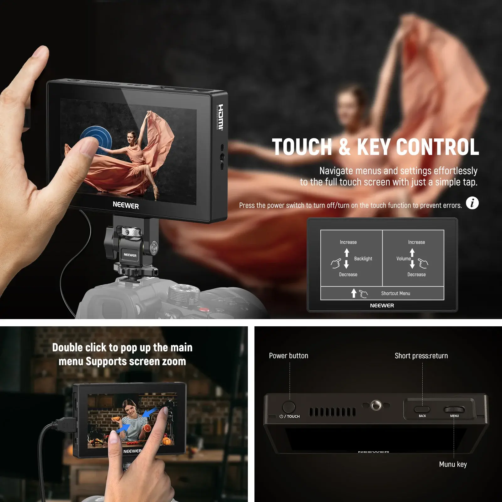 Neewer F500 Pro 5.5'' 2000 Nits 4K HDMI Dokunmatik Kamera Monitörü - Thumbnail