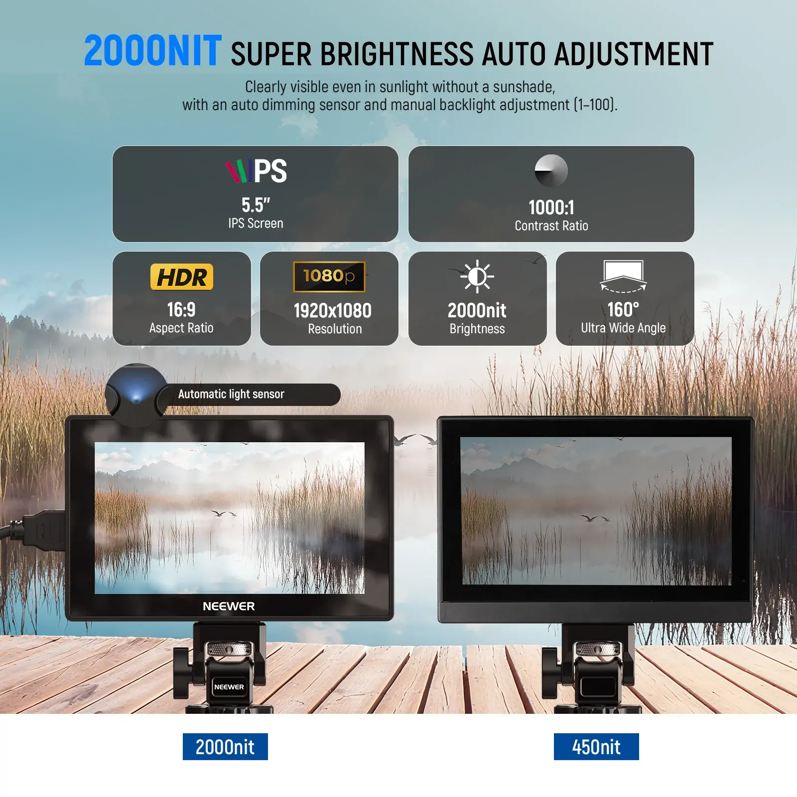 Neewer F500 Pro 5.5'' 2000 Nits 4K HDMI Dokunmatik Kamera Monitörü - Thumbnail