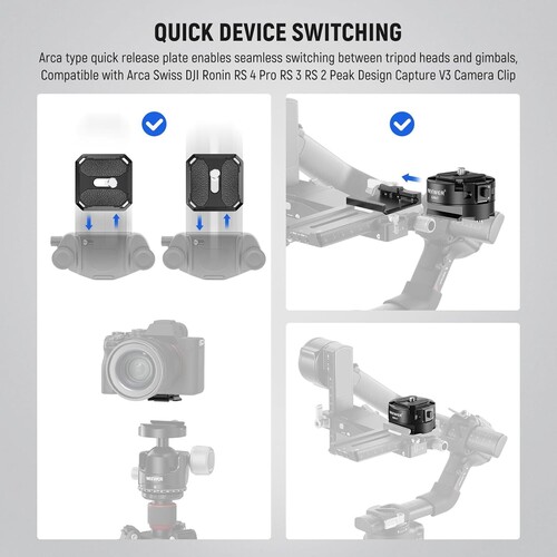 NEEWER GM47 Kamera Quick Release Plate Kiti (Ronin RS & PD Capture Uyumlu, Otomatik Kilit)