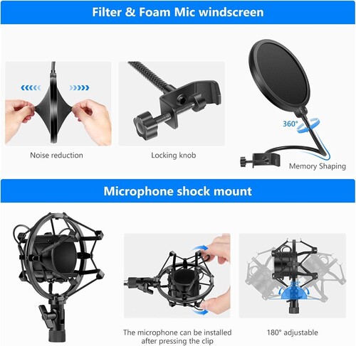 Neewer NW-700 Pro Condenser Microphone and Monitor Headphones 7-in-1 Kit