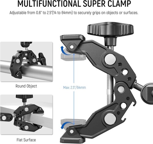 NEEWER ST83 Süper Kelepçe ve 3'' (7,62 cm) Çift Bilyeli Magic Arm Kiti