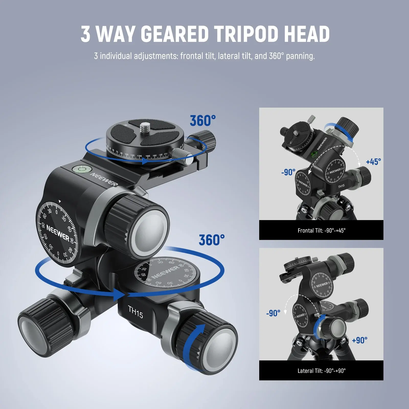 NEEWER TH15 3 Yönlü Dişli Tripod Kafası - Thumbnail