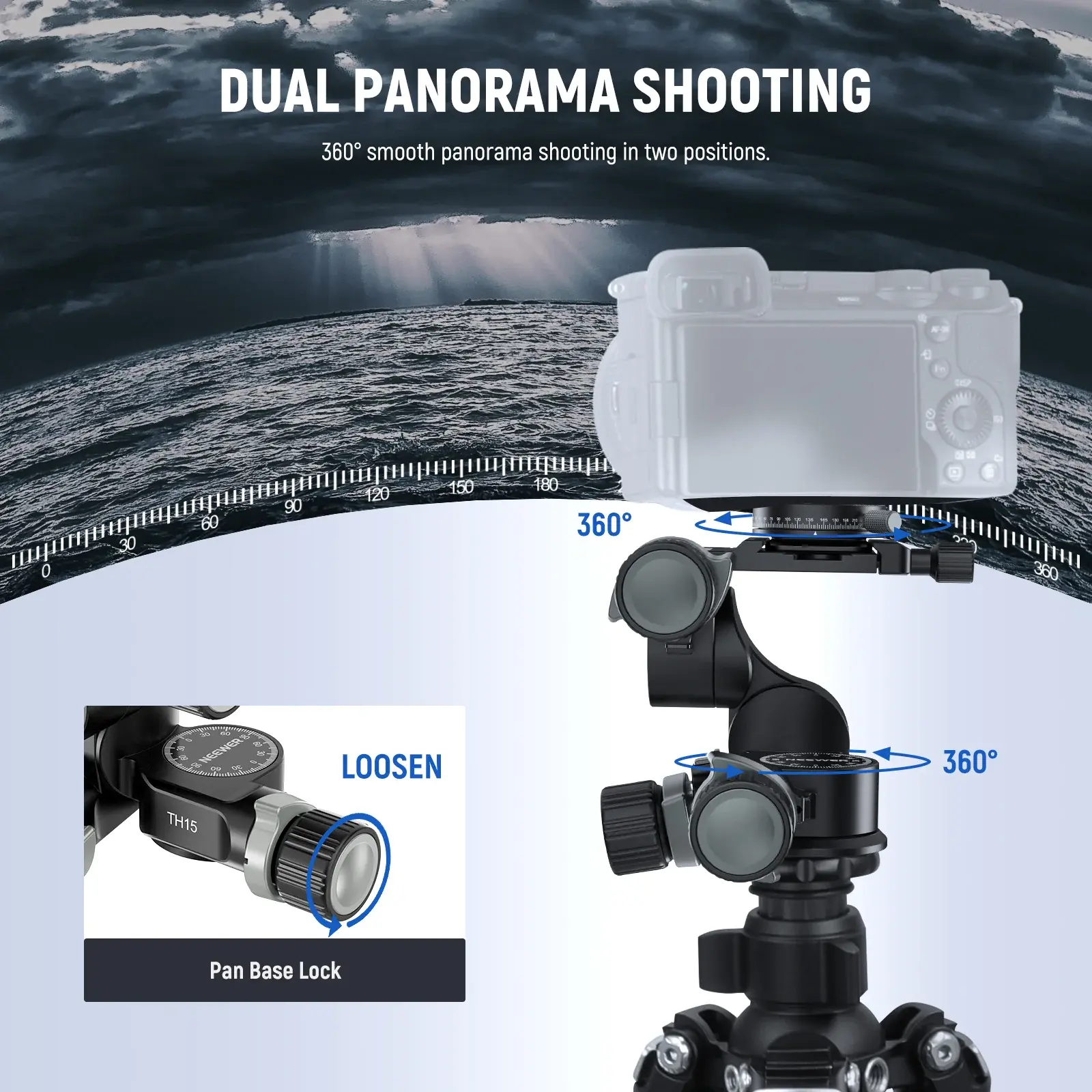 NEEWER TH15 3 Yönlü Dişli Tripod Kafası - Thumbnail