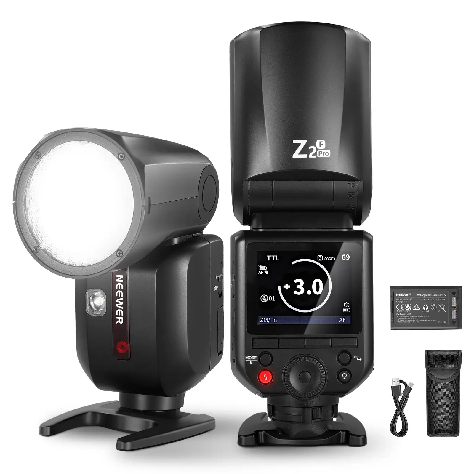 Neewer - Neewer Z2PRO-F Fujifilm Uyumlu 76W Yuvarlak Kafa Akülü Tepe Flaşı