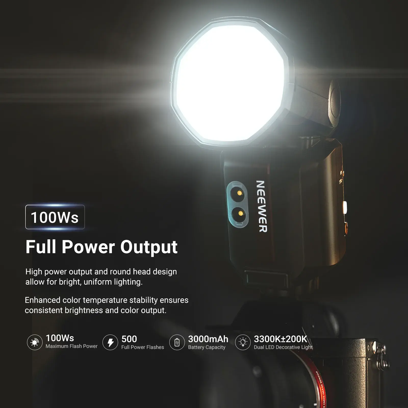 Neewer Z3R-S Sony Uyumlu 100W Yuvarlak Kafa Akülü Tepe Flaşı - Thumbnail