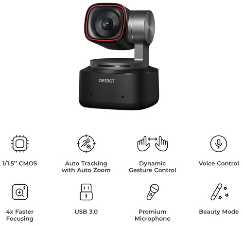OBSBOT Tiny 2 PTZ 4K AI Webcam
