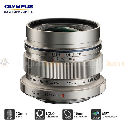 Olympus 12mm f/2.0 MFT Aynasız Lens Gümüş