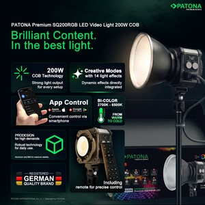 Patona 4172 Premium SQ200RGB LED Video Işığı 200W COB (Sert Taşıma Çantası ile) - Thumbnail