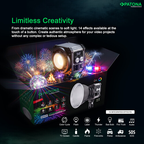 Patona 4172 Premium SQ200RGB LED Video Işığı 200W COB (Sert Taşıma Çantası ile)