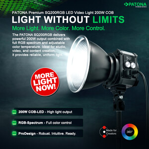 Patona 4172 Premium SQ200RGB LED Video Işığı 200W COB (Sert Taşıma Çantası ile) - Thumbnail