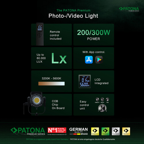 Patona 4281 Premium COB-200 Bi-Color Fotoğraf/Video Işığı