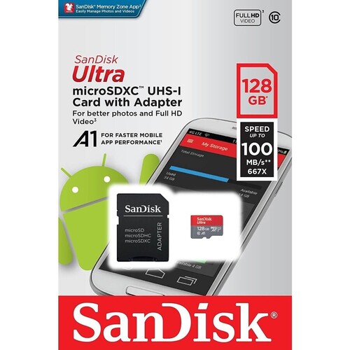 Sandisk 128GB Ultra 120-140Mb/s microSD Hafıza Kartı