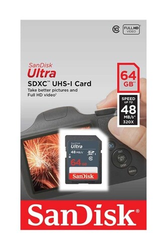 SanDisk 64GB 48MB/s Ultra SDXC Class 10 UHS-I Hafıza Kartı SDSDUNB-064G-GN3IN