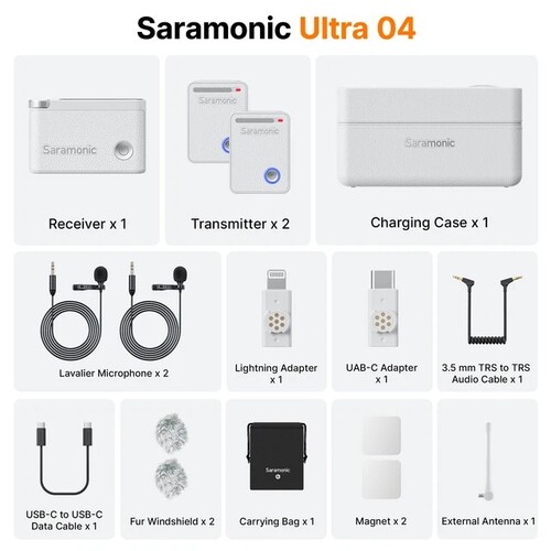 Saramonic Ultra 2 Kişilik Kablosuz Lavalier Yaka Mikrofonu (Beyaz)