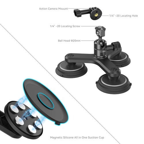 SmallRig 4468 Üçlü Manyetik Vakumlu Montaj Destek Seti Aksiyon Kameraları için