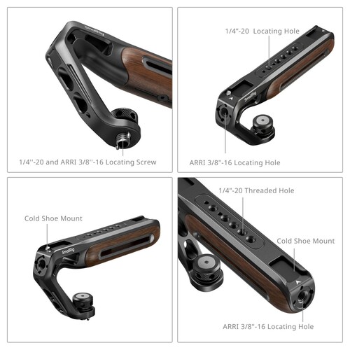 SmallRig 5252 Ahşap Üst Sap, 1/4''-20 ve ARRI 3/8''-16 Konumlandırma Vidası ile Birlikte