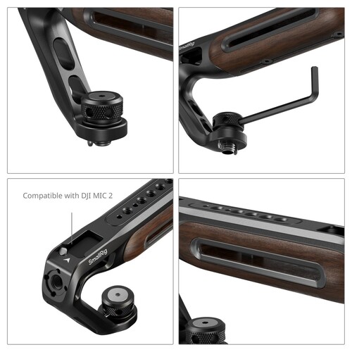 SmallRig 5252 Ahşap Üst Sap, 1/4''-20 ve ARRI 3/8''-16 Konumlandırma Vidası ile Birlikte