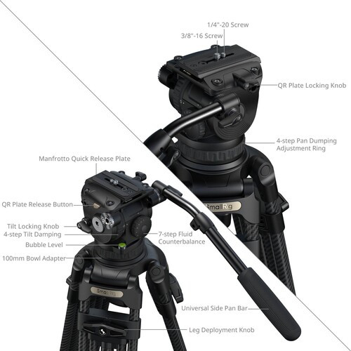 SmallRig 5578 FSD18 FreeSpeed ​​Ağır Hizmet Tipi Karbon Fiber Tripod