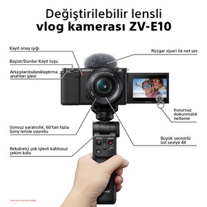 Sony ZV-E10 Değiştirilebilir Lensli Vlog Kamerası (Body) - Thumbnail