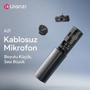 Ulanzi A21 2 Kişilik Kablosuz Yaka Mikrofonu AI Gürültü Azaltma Type-C Siyah Beyaz - A055 - Thumbnail