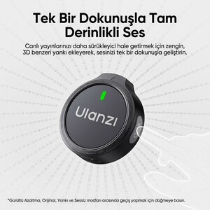 Ulanzi A21 2 Kişilik Kablosuz Yaka Mikrofonu AI Gürültü Azaltma Type-C Siyah Beyaz - A055 - Thumbnail