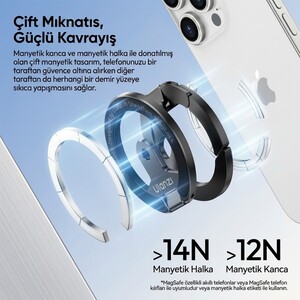 Ulanzi MA02 MagLock Dual Manyetik Telefon Standı Gümüş - C118 - Thumbnail
