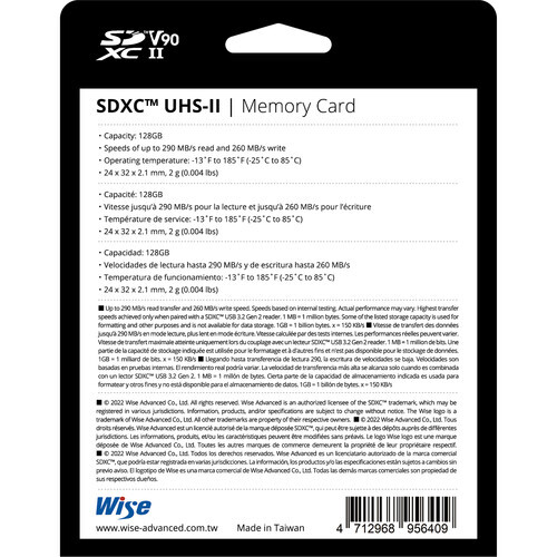 Wise Advanced 128GB SD-N UHS-II V90 SDXC Hafıza Kartı