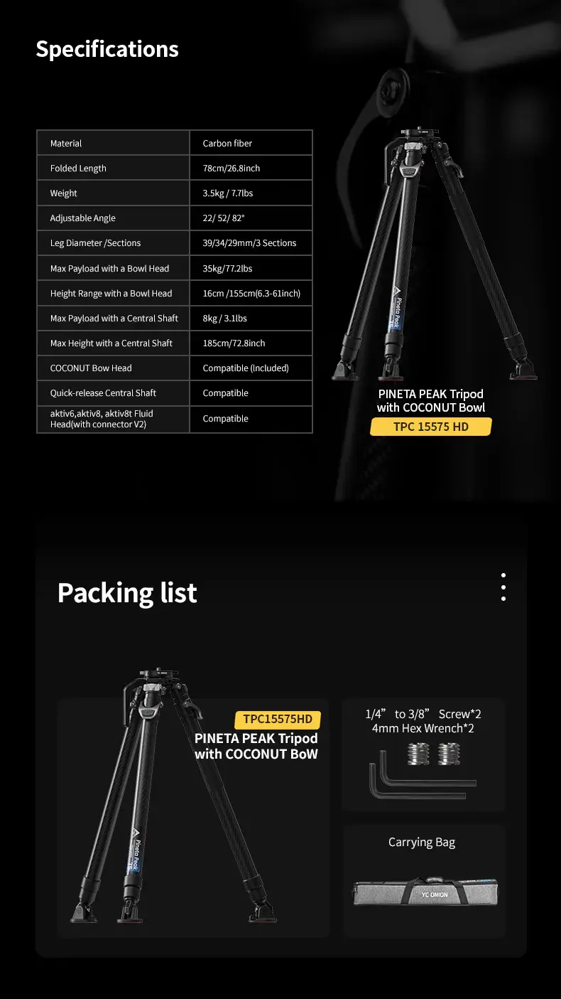 YC Onion Pineta & CB7 Cedar Fluid Head Karbon Fiber Tripod Kit - Thumbnail