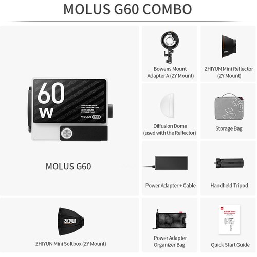 Zhiyun MOLUS G60 Bi-Color Mini/Pocket COB Monolight / Combo Kit