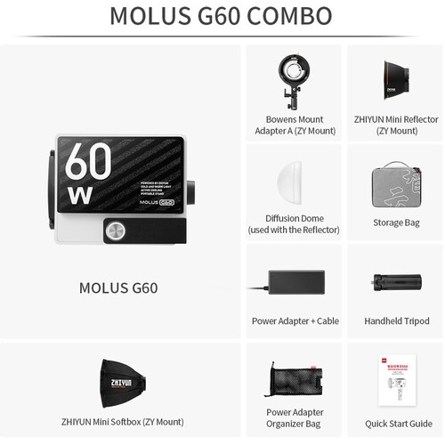 Zhiyun MOLUS G60 Bi-Color Mini/Pocket COB Monolight /Combo Kit