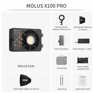 Zhiyun MOLUS X100 Bi-Color Pocket COB Monolight / Pro Kit - Thumbnail